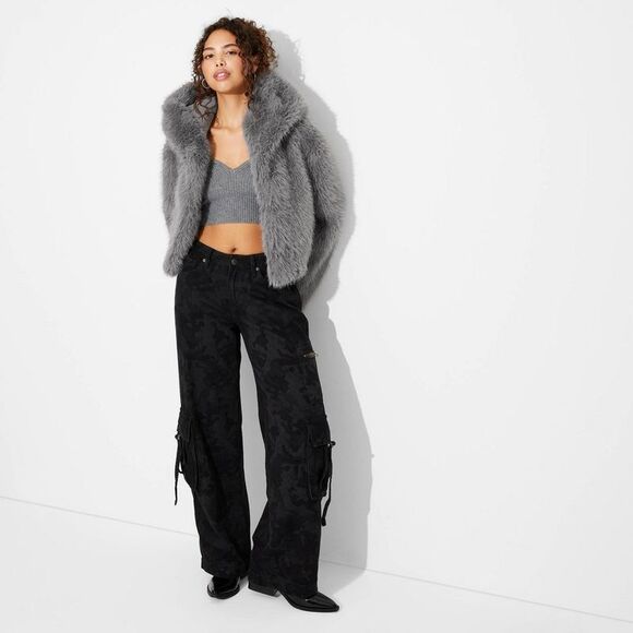 Wild Fable Jackets & Blazers - Wild Fable - Women's Cropped Hooded Faux Fur Jacket - Wild Fabl Gray